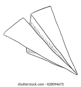Vector Single Sketch Paper Plane. Traditional Origami Shape.