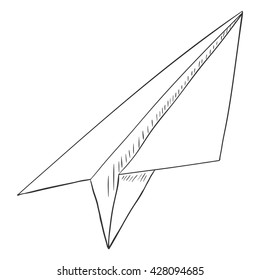 Vector Single Sketch Paper Plane. Traditional Origami Shape.