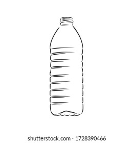 Vector Single Sketch Plastic Bottle Of Water. Plastic Bottle, Container, Vector Sketch Illustration