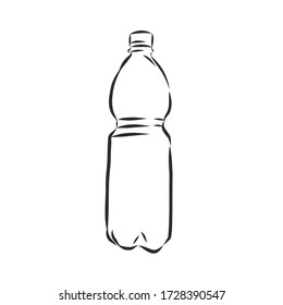 Botella de agua de plástico de un solo esbozo vectorial. botella de plástico, contenedor, ilustración de esbozo vectorial