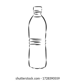 Vector Single Sketch Plastic Bottle Of Water. Plastic Bottle, Container, Vector Sketch Illustration