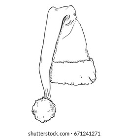 Vector Single Sketch Santa Claus' Hat on White Background