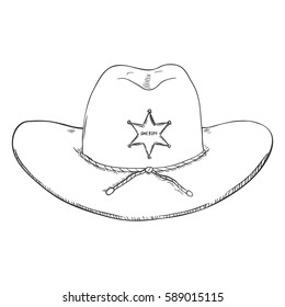 Vector Single Sketch Sheriff Hat on White Background