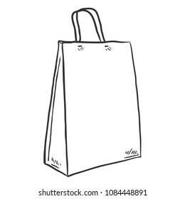 Vector Single Sketch Shopping Bag on Isolated White Background