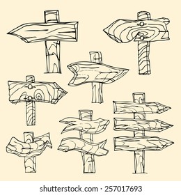 Vector Single Sketch Signpost. Isolated on yellow