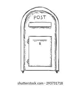 Vector Single Sketch Street Postbox. Outdoor Mailbox.