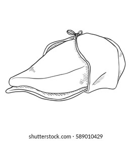 Vector Single Sketch Tweed Retro Cap. Detective Hat.