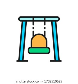Vector single swing for playground flat color line icon.
