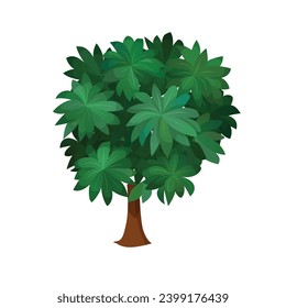 Vector single tree with green leaves on white background.