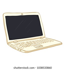 Vector Single White Cartoon Laptop PC on White Background