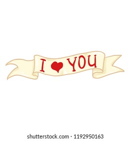 Vector Single White Ribbon with Red Text - I Love You