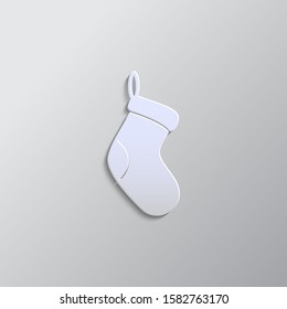 Vector Single white Silhouette Icon - Christmas Sock. Vector icon. Paper style vector icon