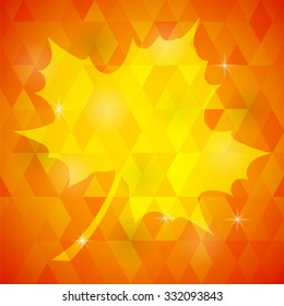 Vector Single Yellow Mosaic Autumn Leaf on Orange Polygonal Background