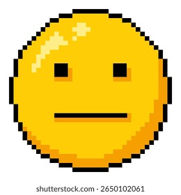 Vector Single Yellow Pixel Art Calm Emoticon on White Background