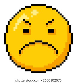 Vector Single Yellow Pixel Art Angry Emoticon on White Background