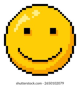 Vector Single Yellow Pixel Art Smiling Emoticon on White Background