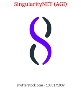 Vector SingularityNET (AGI) digital cryptocurrency logo. SingularityNET (AGI) icon. Vector illustration isolated on white background.