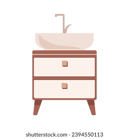 Vector sink built into cabinet isolated on white background. Bathroom furniture.