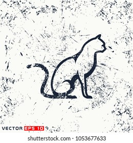 Vector sit cat silhouette on grunge background