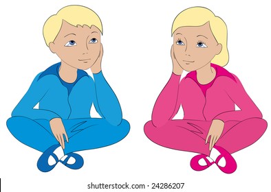 Vector sitting boy and girl