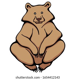 Vector of sitting grizzly. Hand drawn stock illustration of brown bear isolated on a white background.