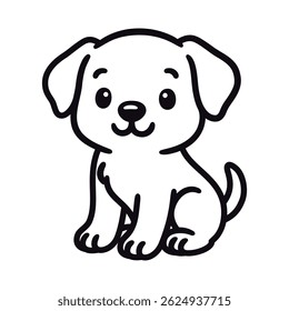 Vetor sentado filhote. Desenho simples, contorno preto. Isolado no fundo branco.
