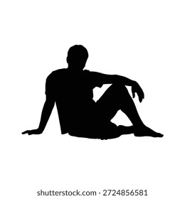 Vetor sentado silhueta ícone de um homem relaxado com os joelhos para cima, braços descansando sobre as pernas. Ilustração vetorial limpa para o descanso, contemplação, relaxamento, pensamento e conceitos de lazer.