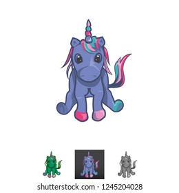 Vector Sitting Unicorn Mascot Drawing Cartoon Character Logo Brand Icon