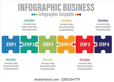  Vector Six 6 steps, Six 6 option puzzle style timeline infographic template. Business concept.