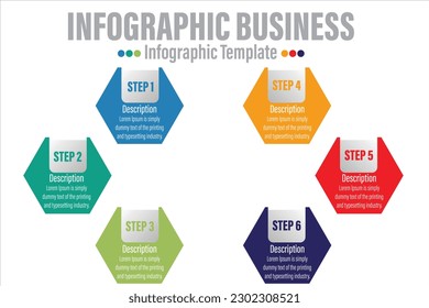 Vector Six 6 steps timeline infographics template step by step, diagram chart, graph presentation. Business progress concept with Six 6 options, parts, steps.