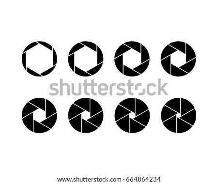 Vector six blade aperture icon set. Camera lens shutter apertures. Photography.