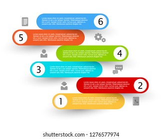 Vector six color rounded web boxes with icons. Company web template on white background