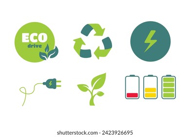 Vector six eco friendly icons eco drive. vector green eco technology for vehicles illustration