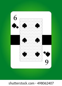 Vector of six of spades. Playing card. Poker card. Isolated on green background.