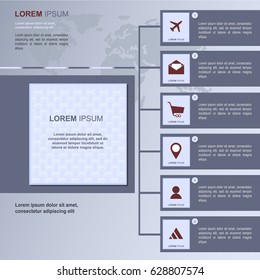 Vector Six Steps Infographics / Web Design Template on World Map Background. Global Tends Concept