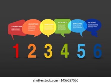 Vector six steps template with bubbles and numbers