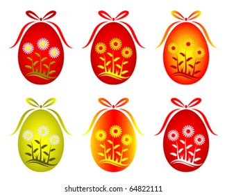 vector six versions of Easter egg with daisy decor on white background