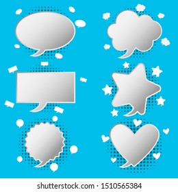 vector six white speech bubbles on blue background