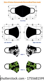 Vector size of Asian non medical homemade face mask.