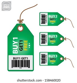 Vector: Size clothing green labels. 