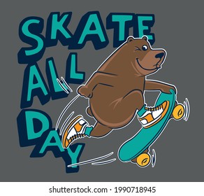 vector skate bear cartoon illustration for kids t shirts print  design