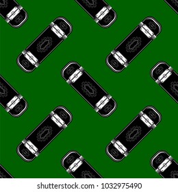 Vector Skate Board Icon Seamless Pattern Isolated on Green Background