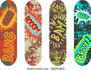Vector skateboard design pack with cartoon style effects