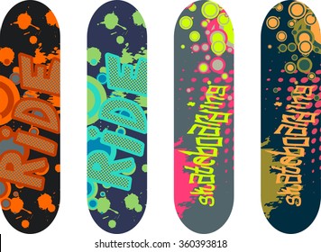Vector skateboard design pack with graffiti tags and abstract shapes
