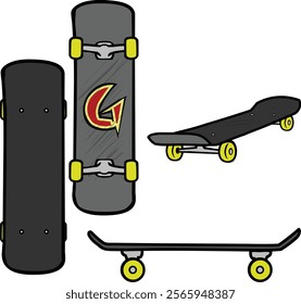 Vector of a Skateboard, multiple poses of skateboard