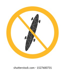 Vector skateboard not allowed sign on white background with yellow circle.  Illustration can use in cafe, restaurant. 