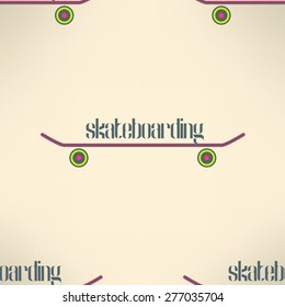Vector skateboard seamless pattern in modern flat design. Skate board emblem background with cool text skateboarding