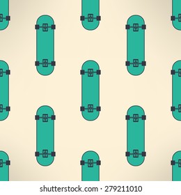 Vector skateboard seamless pattern in modern flat design. Skateboarding background.