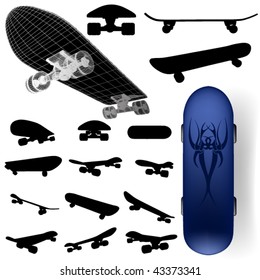 vector skateboard silhouette set