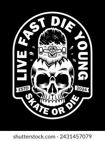 Vector skateboard skull design . For t-shirts, stickers and other similar products.